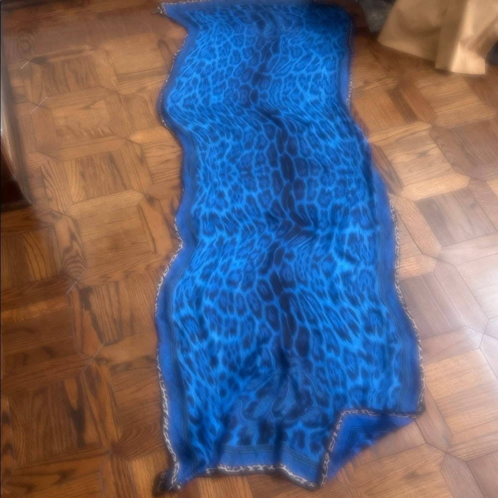 Roberto Cavalli Blue and Black Patterned Scarf